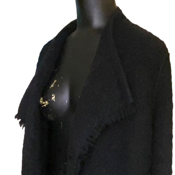 VINCE Wool Marl Knit Open Front Sweater in Black - Picture 4 of 7